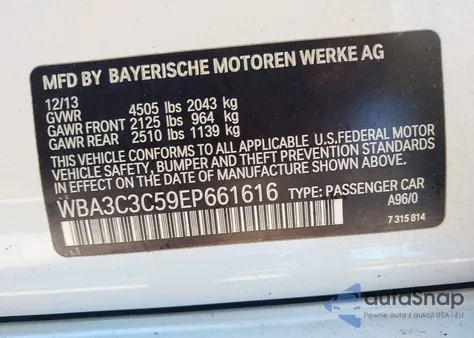 2014 BMW 320I xDrive from USA, damaged, VIN WBA3C3C59EP661616
